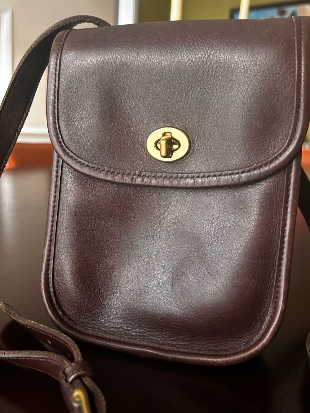 Coach Brown Leather Crossbody with Gold Turn-Lock